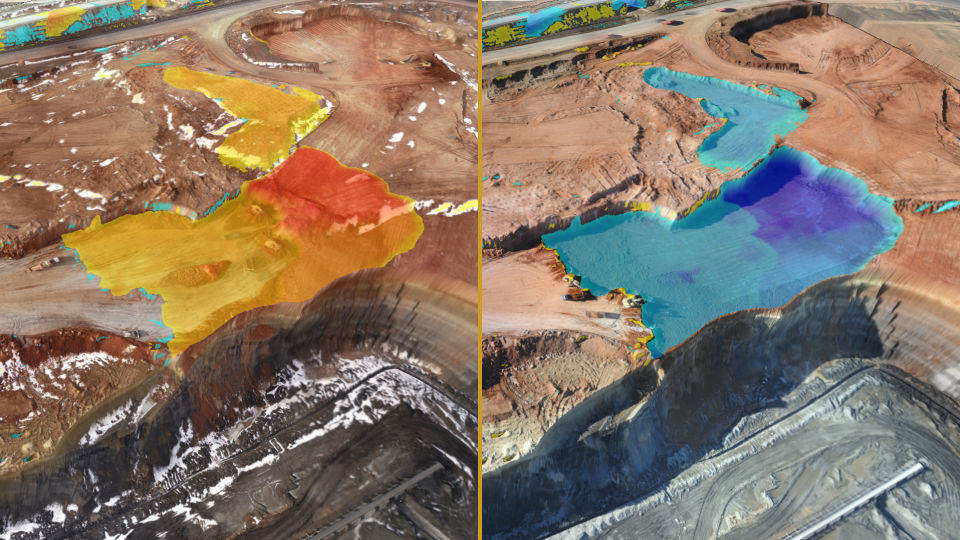 Cut/Fill map over an open pit mine