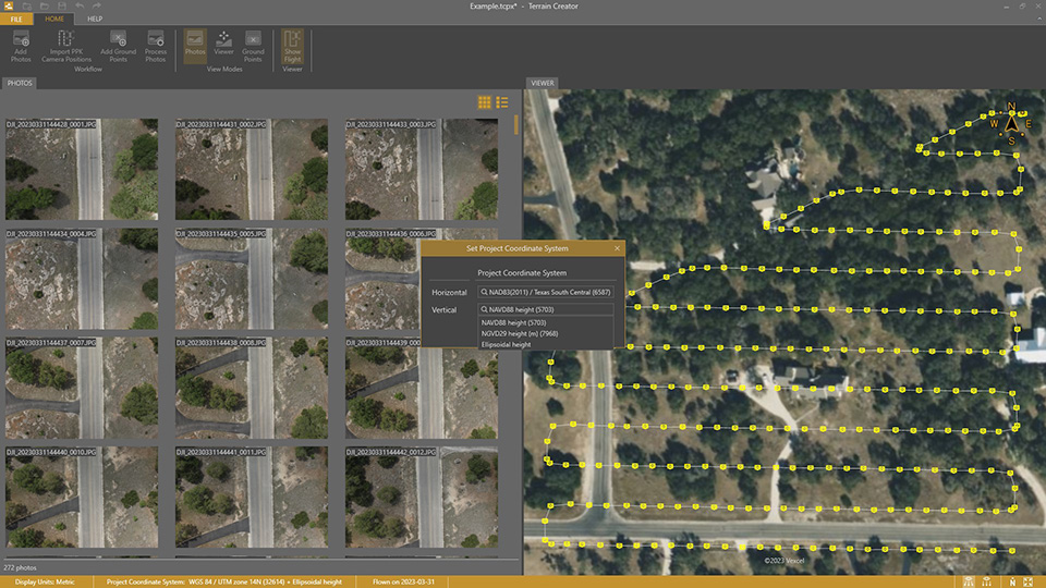 Set your Project Coordinate System and Vertical Reference through a simple dropdown menu.