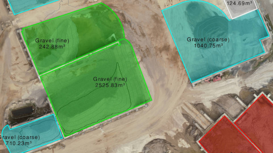 Stockpiles with materials set and volume calculated