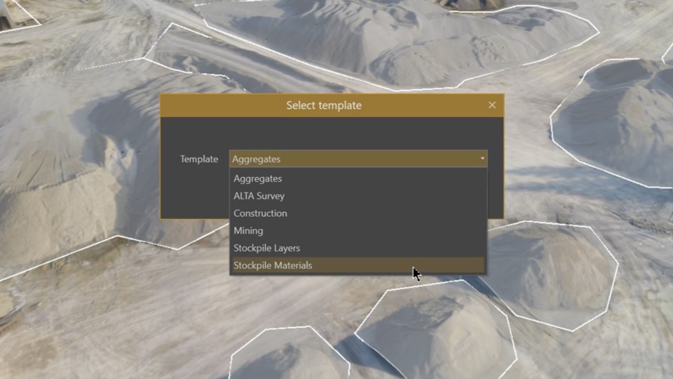 Selecting a Template for Stockpile materials.