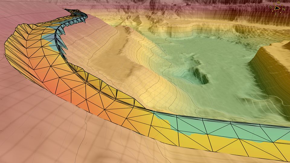 Cut-and-Fill map displaying required earthworks to build a haul road.